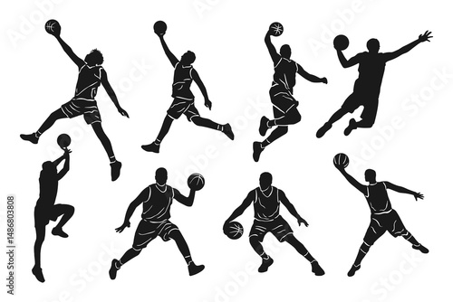 silhouette a man play basketball collection simple design
