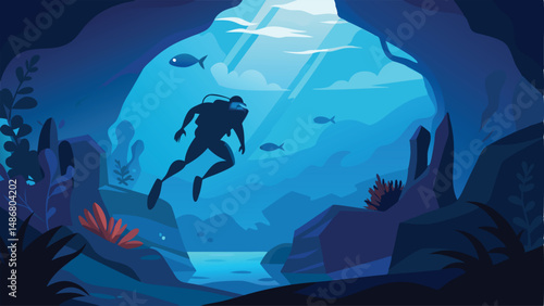 Captivating Silhouette of a Scuba Diver Exploring the Underwater Wonders (1)