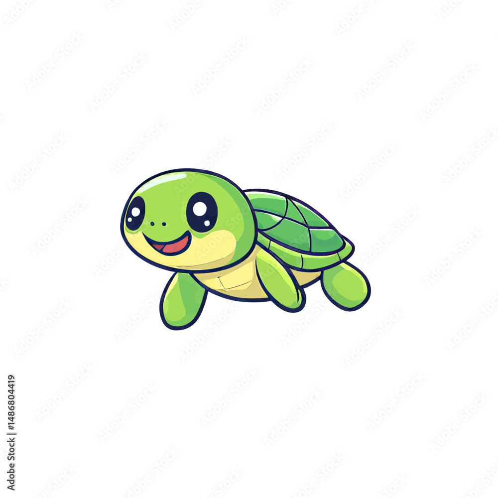 Fototapeta premium Modern cartoon illustration of a cute turtle practicing yoga, presented as a premium modern icon with a flat style
