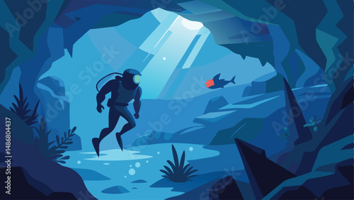 Silhouette of a Scuba Diver Exploring the Underwater Kingdom