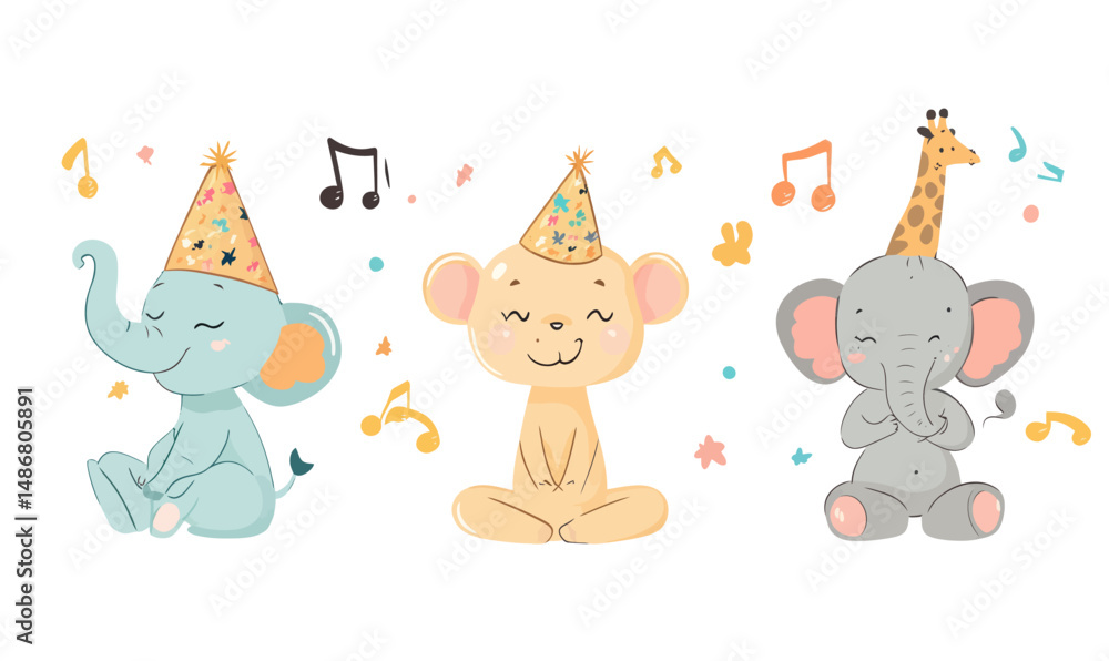 Obraz premium Modern illustration set featuring funny animals engaging in various sports and fitness activities to promote a healthy lifestyle