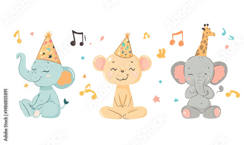 Modern illustration set featuring funny animals engaging in various sports and fitness activities to promote a healthy lifestyle