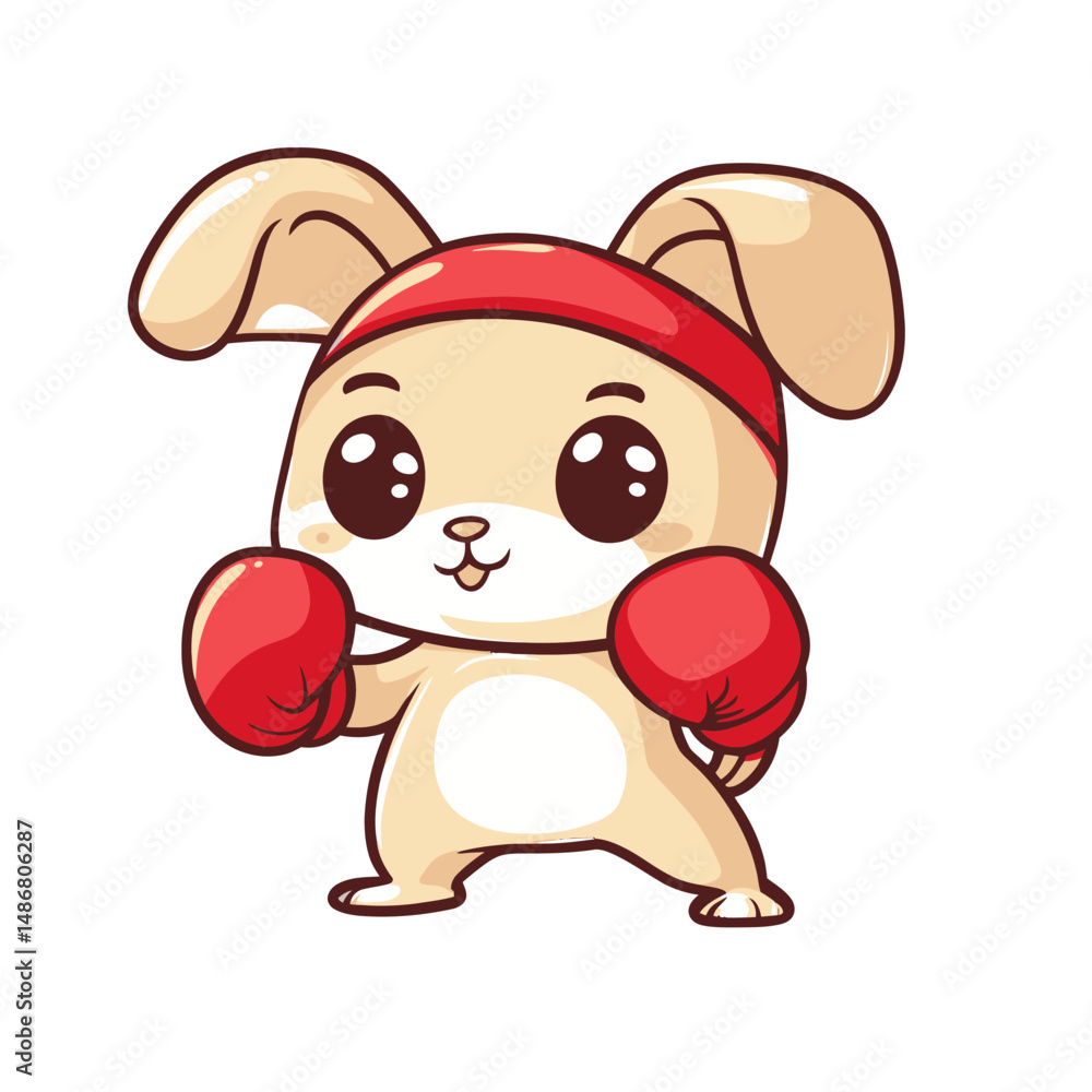 Fototapeta premium Clip art illustration of a cute teddy bear cartoon character working out and boxing at the gym in a flat isolated style while sweating to prepare for competition and a healthy lifestyle