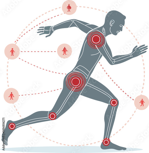 Illustration of a male figure running, highlighting key joints in motion.