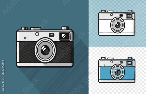 Three vintage cameras in different colors showcasing classic photography design.