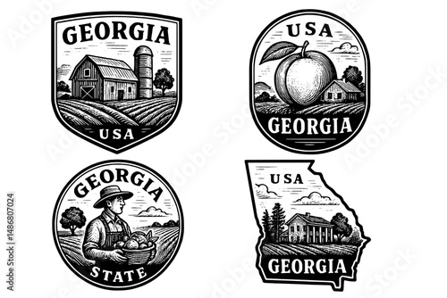 Vintage logo collection showcasing Georgia's agricultural heritage with engraved illustrations and intricate designs