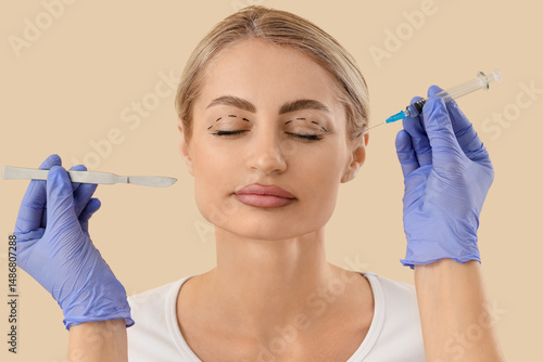 Young woman with marks on h...