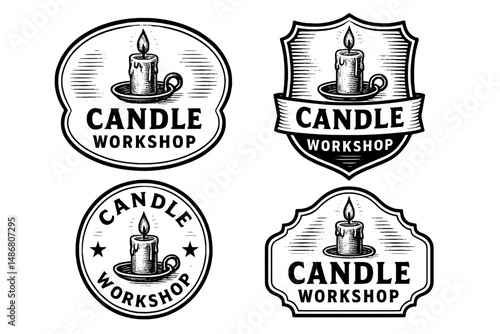 Elegant vintage logo collection featuring crafted candle designs for an artisanal workshop