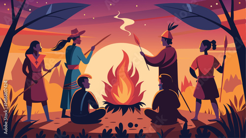 Silhouette Illustration of A Native American Chief in Traditional Headdress