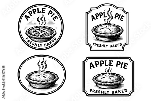 Engraved vintage apple pie logo design showcasing fresh baking artistry in a retro emblem collection