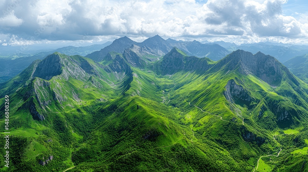 Fototapeta premium Lush mountain landscape stretching into the distance.