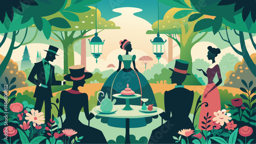 Victorian Tea Party Silhouette: A Gathering of Ladies in Shadows