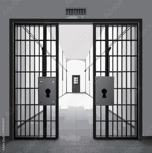 An imposing view of prison gates, illustrating confinement and isolation.