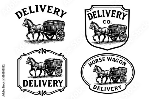 Vintage delivery wagon logos showcasing intricate engravings for classic branding