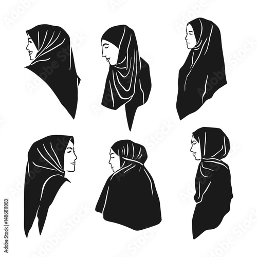 silhouette muslimah hijab girl on black color simple design