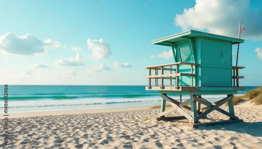 Elevated lifeguard station overlooking a sandy beach and ocean , coastal, nature, guard Elevated lifeguard station overlooking a sandy beach and ocean , coastal, nature, guard