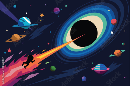 Black Hole's Gravitational Pull on a Vibrant Cosmic Tapestry