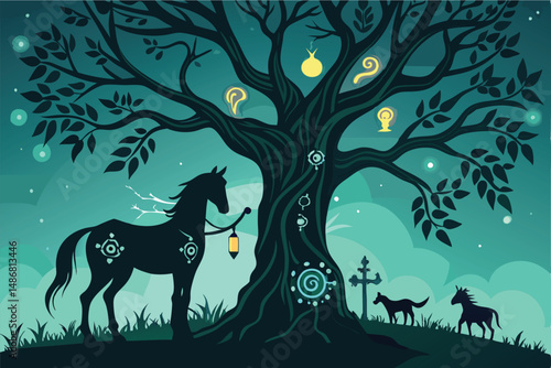 Ancient Art: Silhouette of a Centaur Depicting Symbolism on a Wooden Surface