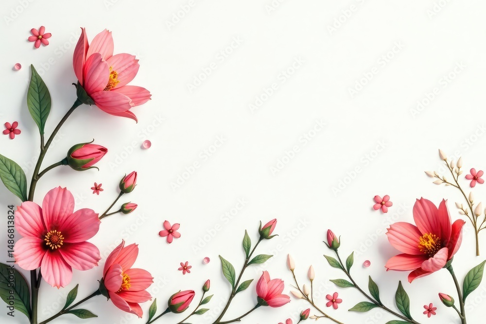 Naklejka premium Delicate, small-scale floral print on white background, blossom, pastel