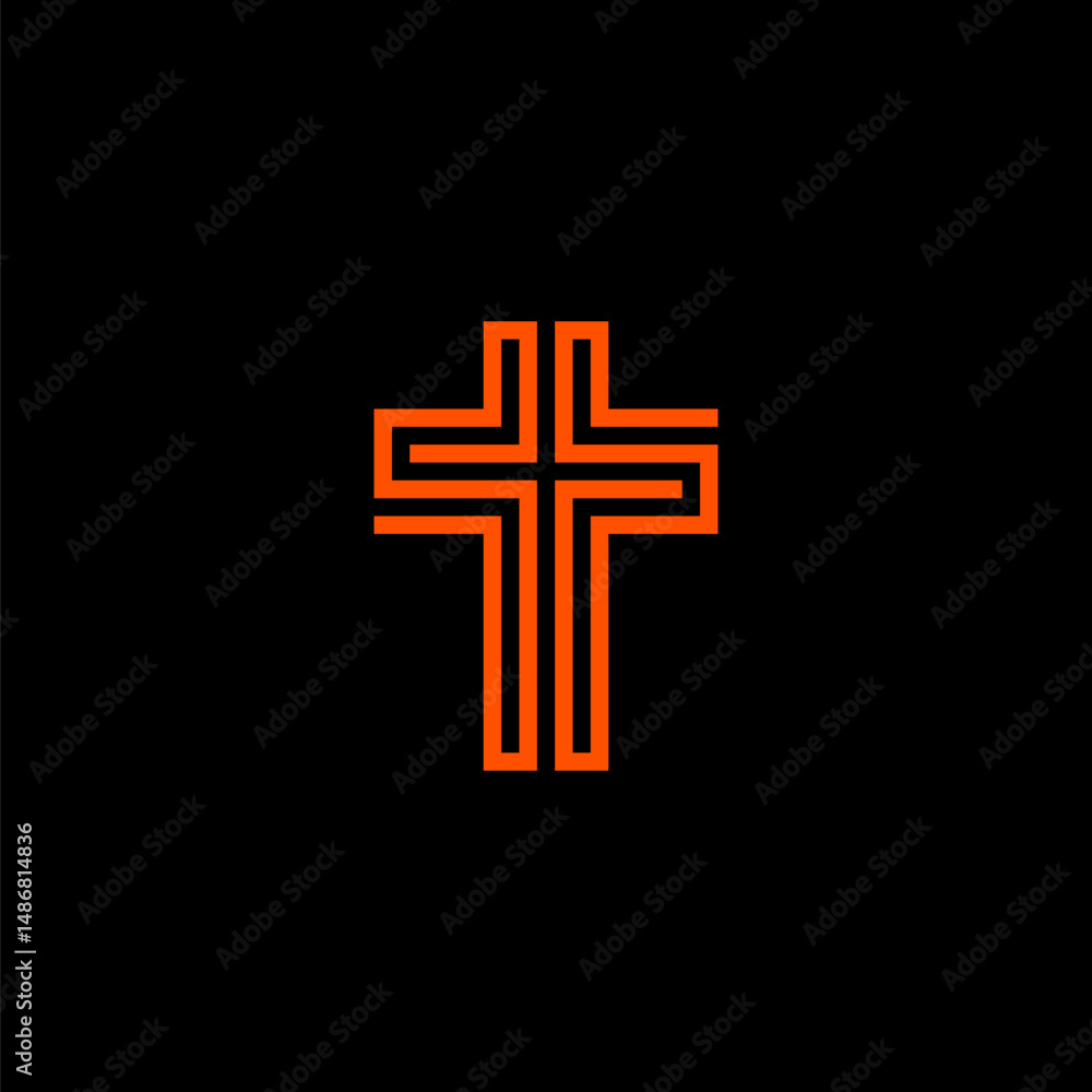 Fototapeta premium Cross logo. Tribal cross pattern. Linear cross vector
