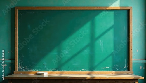 A weathered chalkboard in a classroom setting, with chalk dust and remnants of previous lessons visible , learning background, surface