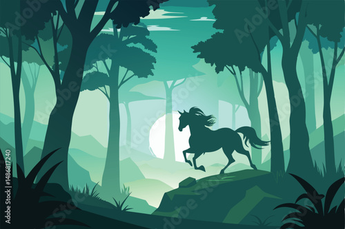 Ethereal Silhouette of a Centaur Galloping Through a Misty Forest