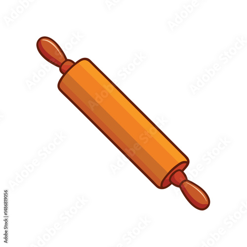 Wooden rolling pin on white background vector art illustration