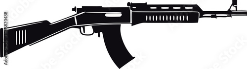 Silhouette of a modern assault rifle against a plain background.