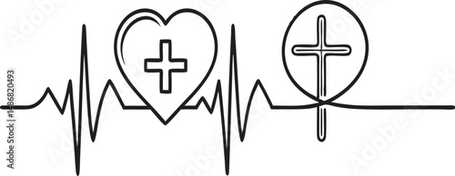 Wallpaper Mural Stylized heartbeat line incorporating a heart and cross symbol. Torontodigital.ca
