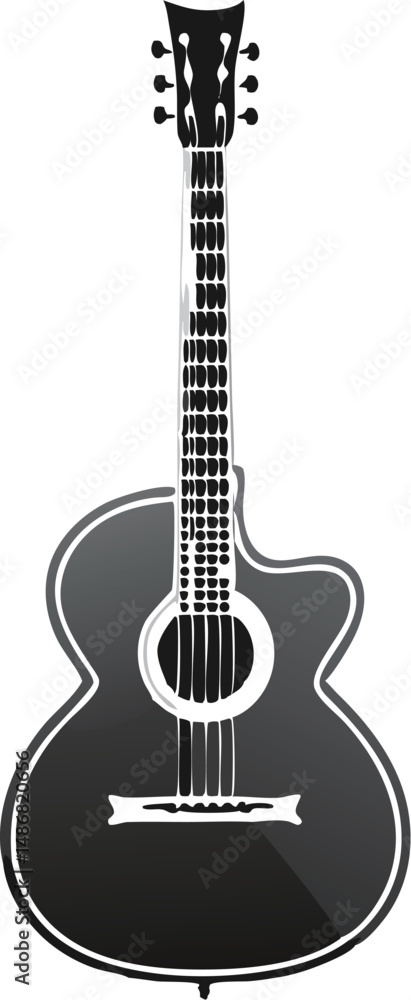 Obraz premium Stylish black acoustic guitar with elegant contours and detailing.