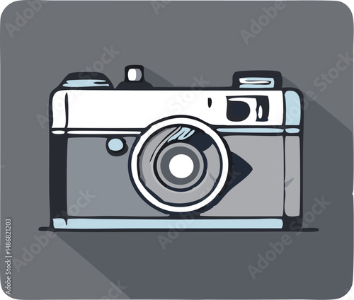 Stylish retro camera illustration on a dark background.