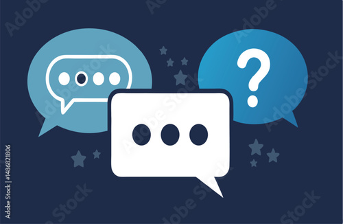 Colorful speech bubbles representing communication and inquiry.