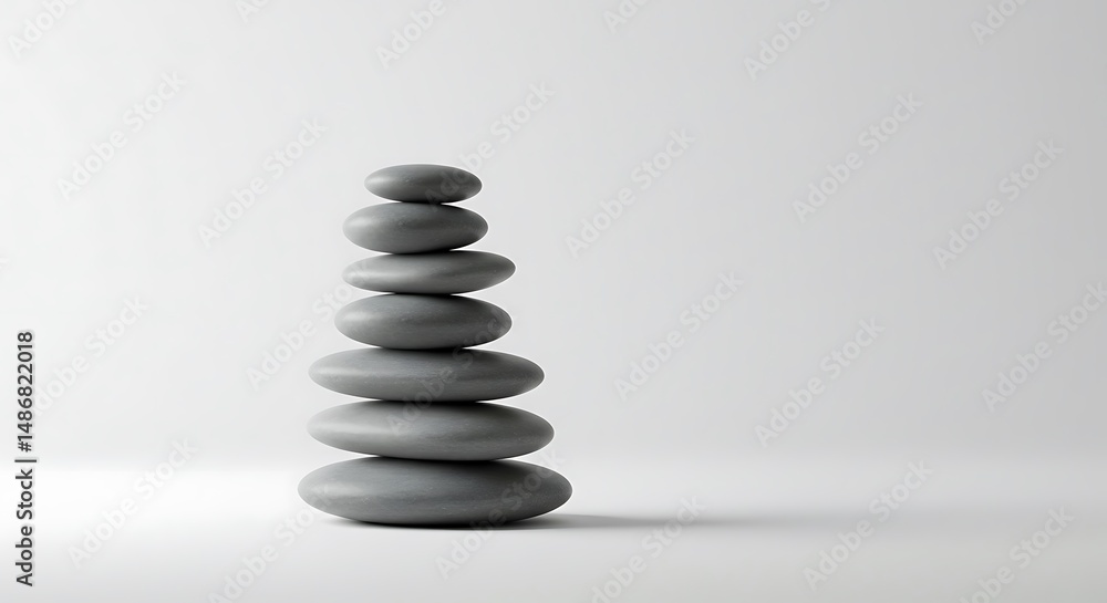 A stack of smooth zen stones balanced on each other with a soft shadow, centered on a clean white background
A stack of smooth zen stones balanced on each other with a soft shadow, centered on a clean white background