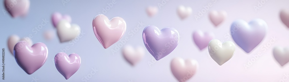 Fototapeta premium Pastel-colored hearts in a soft, ethereal setting.