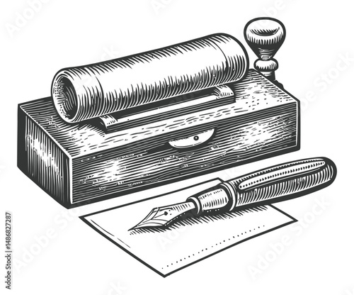 Vintage Ink Roller, Pen and Paper Vector Drawing for Artistic Projects