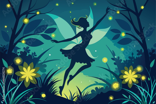 Ethereal Silhouette of a Fairy Dancing Amidst Luminescent Bloom