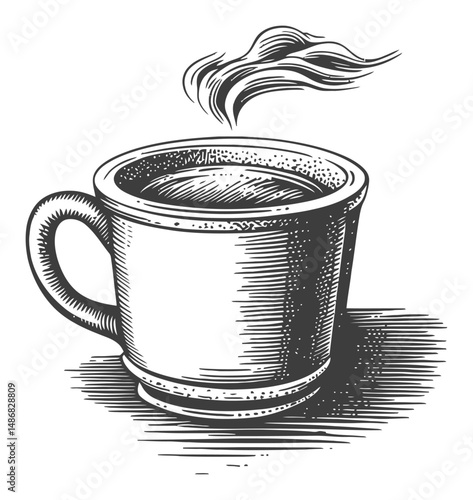 Hand-drawn Vintage Style Coffee Cup Illustration with Steam