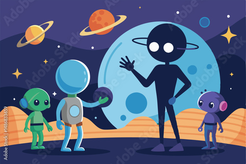 Extraterrestrial Encounter: Alien Mentoring Astronauts in Silhouettes