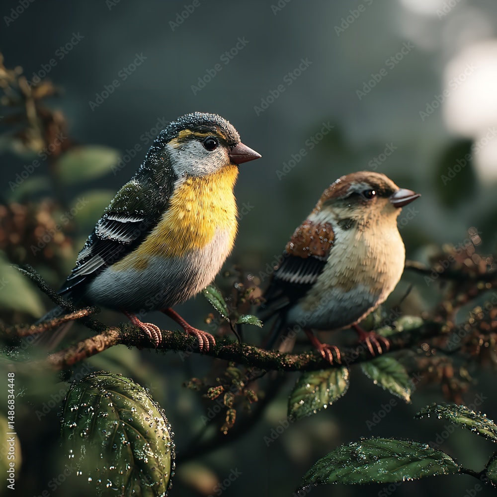 Fototapeta premium A close-up of a European robin on the edge of a stone, perched and looking at the camera, with its head tilted to one side.