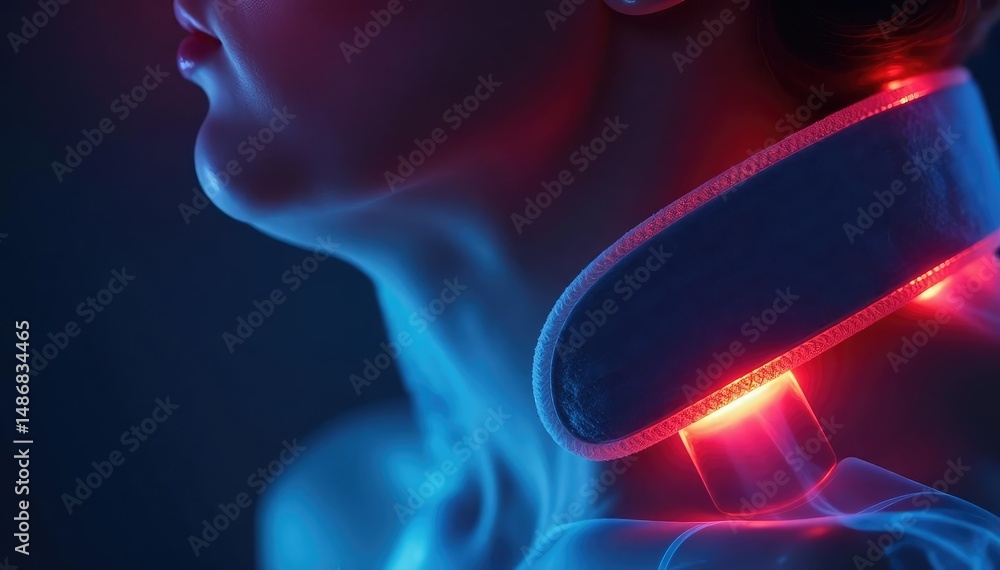 Close-up of a neck brace supporting an injured neck , injury, osteorthritis Close-up of a neck brace supporting an injured neck , injury, osteorthritis