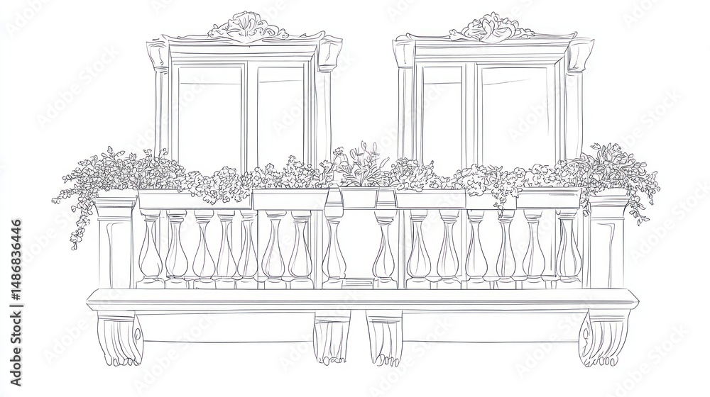 Fototapeta premium Ornate Venetian Balcony, Floral Decor