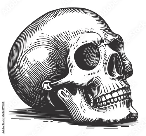Detailed Vector Drawing of a Realistic Human Skull for Artistic Purposes