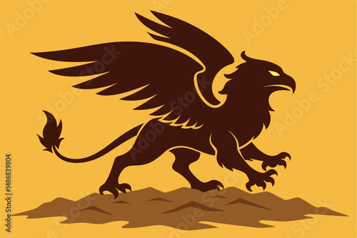 Intricate Patterns and Silhouette of a Griffin in the Night Sky