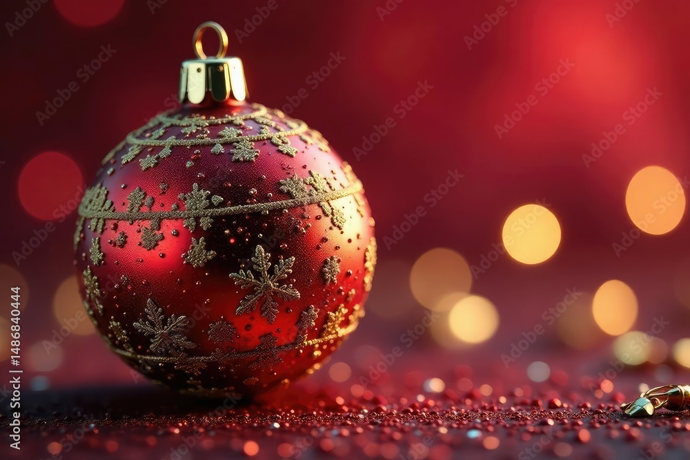 Fototapeta premium Close-up of a single, ornate Christmas ball ornament with glittering details , vintage, celebration, classic
