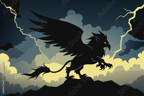 Majestic Griffin Soaring through a Stormy Sky