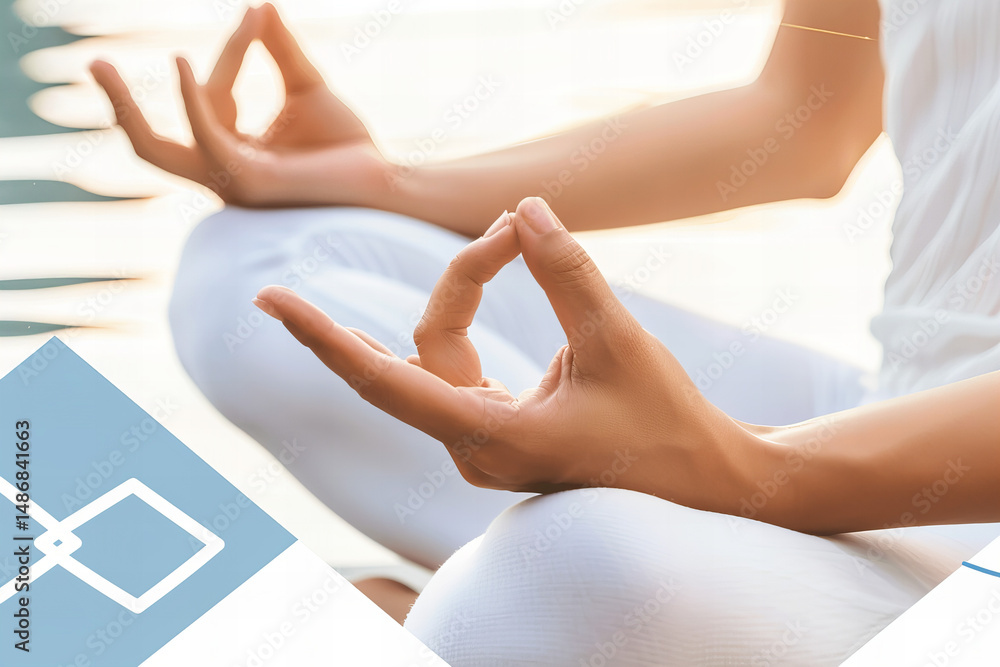 Fototapeta premium Meditation practice by the water during sunset promotes tranquility and mindfulness for overall well-being