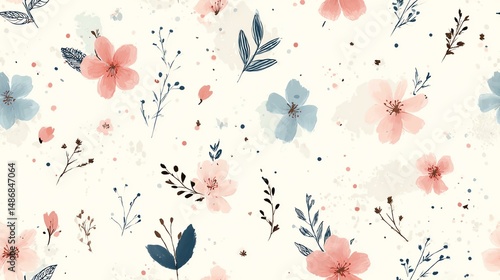 Hand-drawn seamless floral pattern on light background Beautiful floral pattern with soft pastel colors.