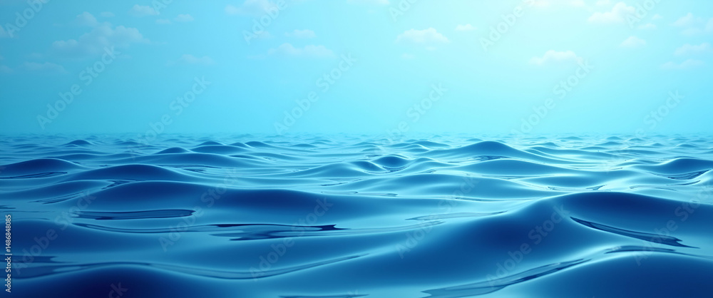 Naklejka premium Blue Water Waves and Water Well Border with Copy Space for World Water Day - Highlighting Access to Clean Water and Water Wells