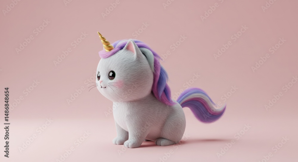 Charming 3D rendering of a fluffy kitten transformed into a magical unicorn Charming 3D rendering of a fluffy kitten transformed into a magical unicorn