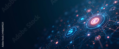 Wallpaper Mural Contemporary Wallpaper Design: Abstract Visuals with Digital Grids & Currency Icons for Fintech Integration - Ideal for Corporate Text Overlays Torontodigital.ca